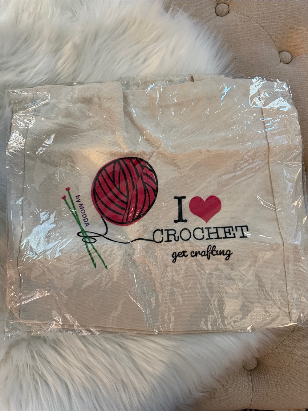 NEW Crochet Tote Bag with Pink Yarn Graphic